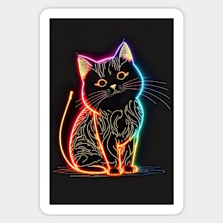 Cool Cat Portrait Neon Art Style Sticker